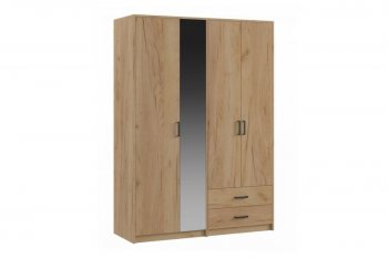 Шкаф 1500 мм  4-х ств. с зеркалом 2 ящ. SVETLANA LOFT, дуб золотой (Генезис) в Арамиле - aramil.mebel-e96.ru