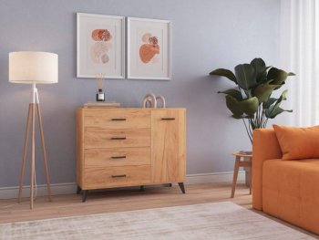 Комод-Тумба (1дв,4ящ) SVETLANA LOFT, дуб золотой (Генезис) в Арамиле - aramil.mebel-e96.ru